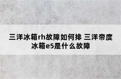 三洋冰箱rh故障如何排 三洋帝度冰箱e5是什么故障